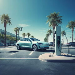 AI modern energy sedan charging station charging free pictures - obrazy, fototapety, plakaty