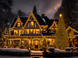 Cozy Christmas closeup neon lights cinematic.