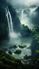 Fototapeta na wymiar The natural landscape of the waterfall under AI Karst