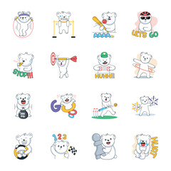 Pack of Athletic Bear Cute Flat Stickers 

