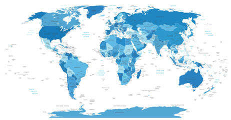 Fototapeta premium High Detail World map.All elements are separated in editable layers clearly labeled. Vector Blue