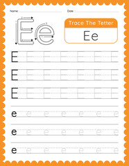 Vector Alphabet Letter 'E' Tracing worksheet for Kids