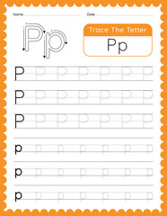 Vector Alphabet Letter 'P' Tracing worksheet for Kids