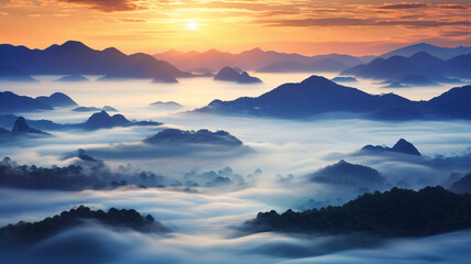 During the sunrise or sunset, the beautiful scenery on the mountains. Free picture