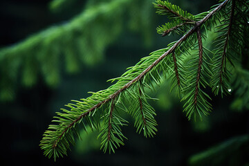 Pine Tree Branch with Water Droplets
