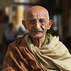 Portrait of Mahatma Gandhi on a dark background. Indian social activist