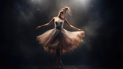 Ballerina dancing in a dark space