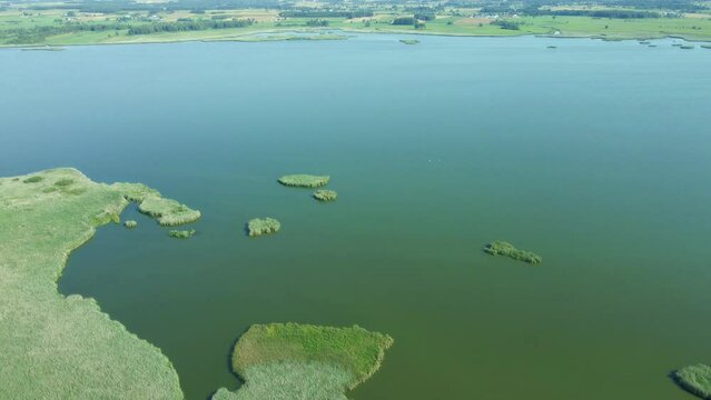 Aerial view of lake Augusta on a sunny,summer day in Podlasie.