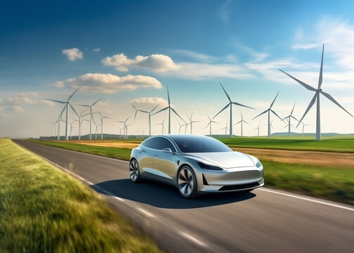Modern technology transportation electricity windmill car energy automotive electric industry automobile eco vehicle
