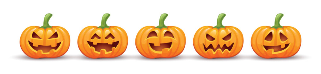 Set of scary Halloween pumpkins. Vector