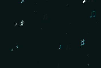 Light BLUE vector background with music symbols.