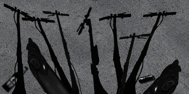 Abgestellte E-Scooter und Alkoholkonserven