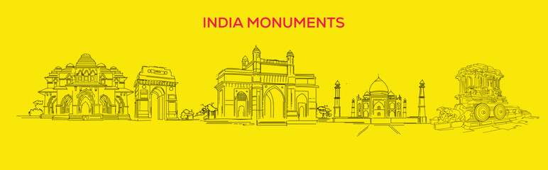 India monuments line drawing
