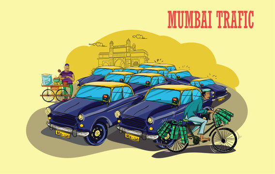 Mumbai taxi car traffic vector illustration
