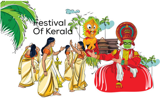 Kerala Tourism Illustration Vector Festivals