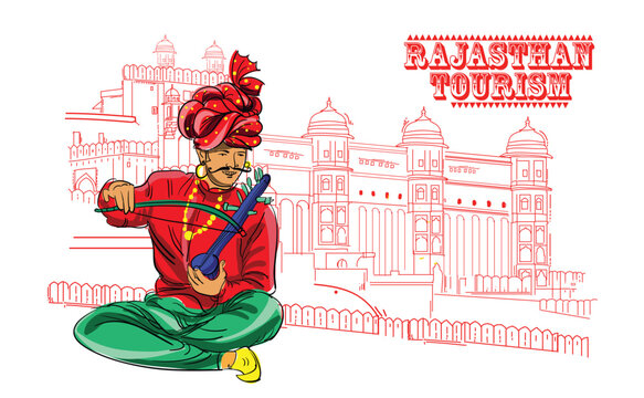 Rajasthan tourism people playing musical instruments vector illustration