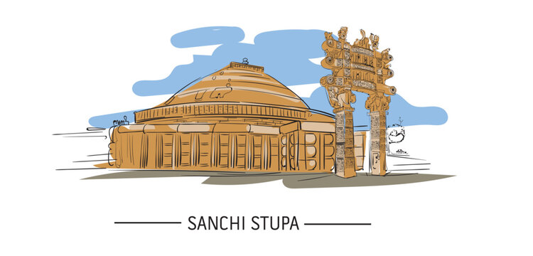 Buddhist temple sanchi stupa vector illustration