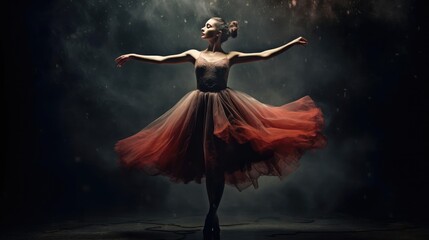 Ballerina dancing in a dark space