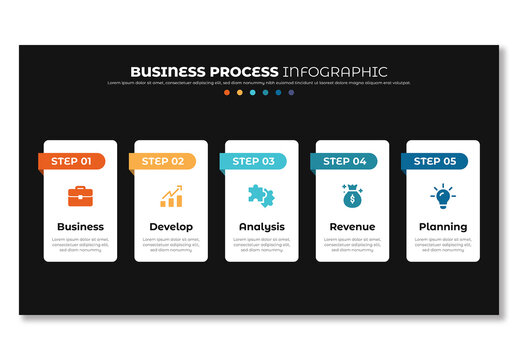 Business Timeline Infographic with Five Steps Process Layout