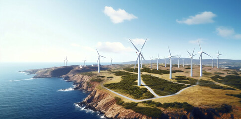 Energy ocean power wind turbine electricity - obrazy, fototapety, plakaty