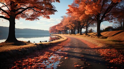 Beautiful bright colorful autum on sunny day, Generative AI