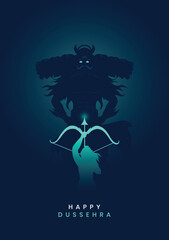 Happy Dussehra minimal poster. Ravana with ten heads minimal poster. Poster for Navratri festival in India - Vector