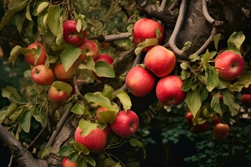 Obraz premium apples on a branch of a tree AI Generative 