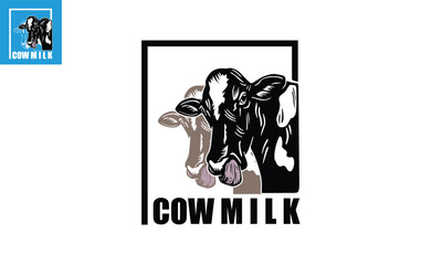 GREAT COW MILK HEAD LOGO, silhouette of holstein head cattle vector illusrations