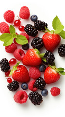 Obraz premium A variety of berries on a white background. View from above