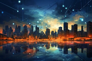 Cityscape with internet connection depicting technology and communication. Generative AI
