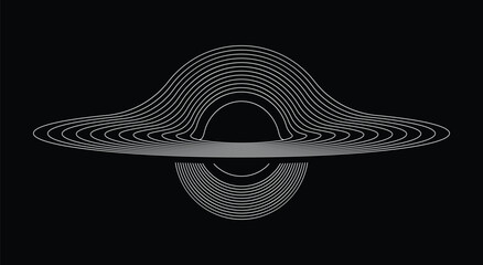 Giant Black Hole with Spiraling Rings of Light Warping Outer Space and Ring Lines Vector Line Art SVG