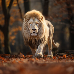 Obraz premium White lion walking in wilderness. Animal kingdom concept.