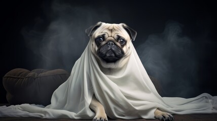 Halloween Ghost Pug Dog in Costume