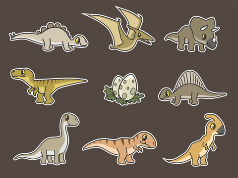 sticker hand drawn set of dynosaur doodle illustration