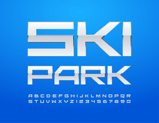 Vector stylish Sign Ski Park. Creative White Font. Premium Alphabet Letters and Numbers set