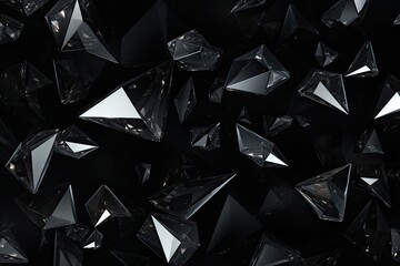 abstract 3d rendering of polygonal crystal in black background, Black gray background with crystals, triangles. 3d illustration, AI Generated