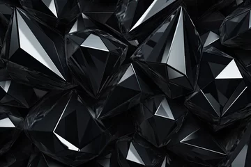 Foto op Canvas 3d render, abstract background, polygonal shape, black crystal, Black gray background with crystals, triangles. 3d illustration, AI Generated © Iftikhar alam