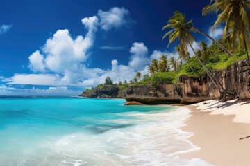 Beautiful beach Anse Lazio at Seychelles - nature background, Bottom Bay, Barbados - Paradise beach on the Caribbean island of Barbados, AI Generated