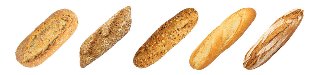 Various classic baguette isolated on transparent background