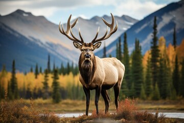 Naklejka na ściany i meble a male elk in the Rockies. Generative AI