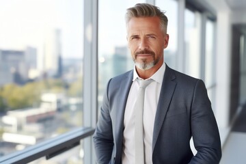 Fototapeta premium Portrait of smiling senior adult businessman standing at corporate office