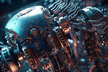 Close-up of the futuristic iron engine. 3D rendering - obrazy, fototapety, plakaty