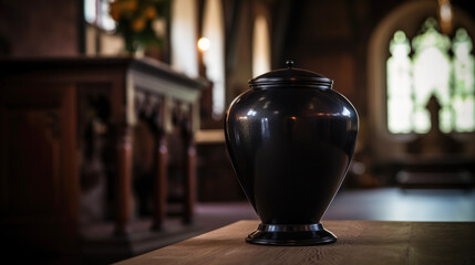 Funeral urn filled with ashes, a poignant tribute to a loved one - obrazy, fototapety, plakaty