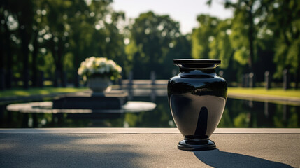 Dignified urn for ashes, a final resting place for a departed soul - obrazy, fototapety, plakaty
