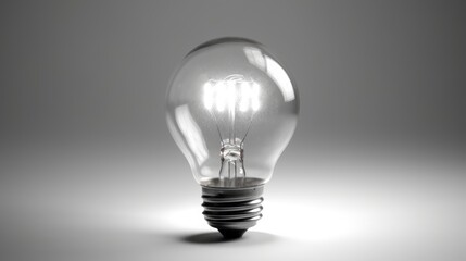 Glowing glass light bulb on grey background