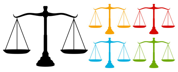 set collections scale of justice colorful icon. Balance law judgment symbol design template vector illustration