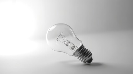 Glowing glass light bulb on grey background