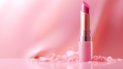 Lipstick on pink background with copy space - obrazy, fototapety, plakaty