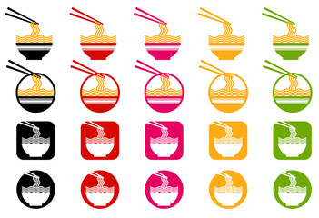 set collections Japanese Bowl Noodles colorful icon symbol. Ramen noodles design vector illustration