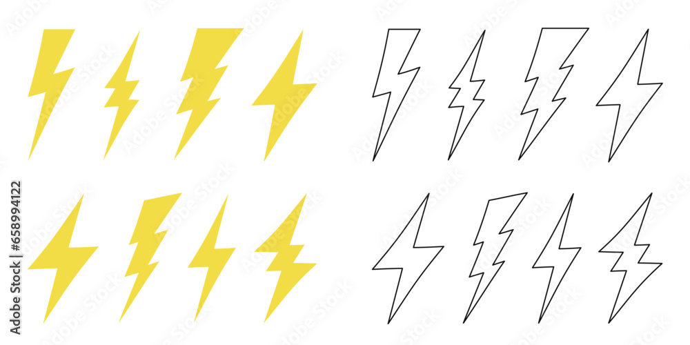 Aufkleber flash symbol, thunderbolt. simple lightning strike signs set. variants of yellow and transparent lig